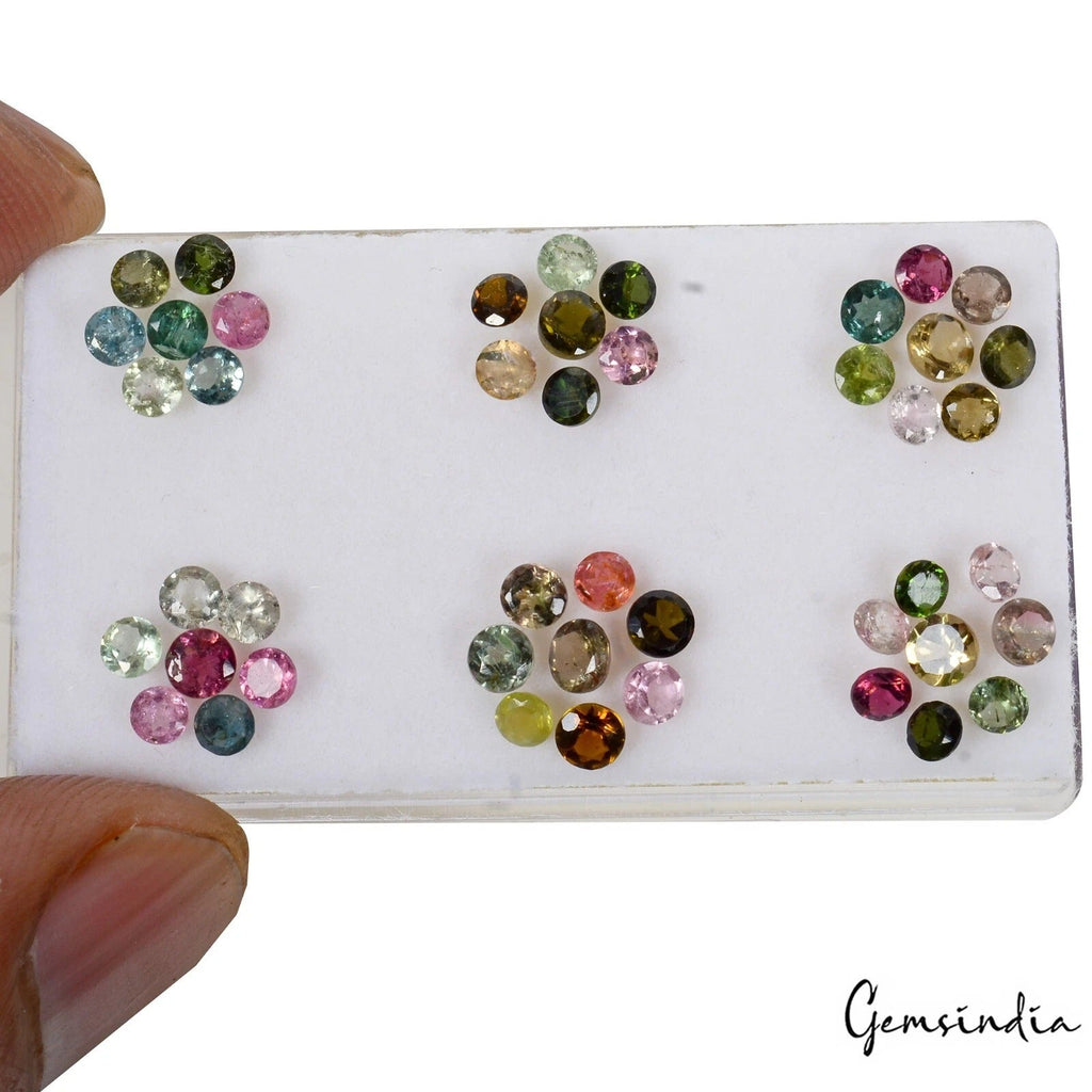 5.80 Ct Natural Multicolor Tourmaline Round Faceted Cut Loose Gemstone Lot 45 Pc