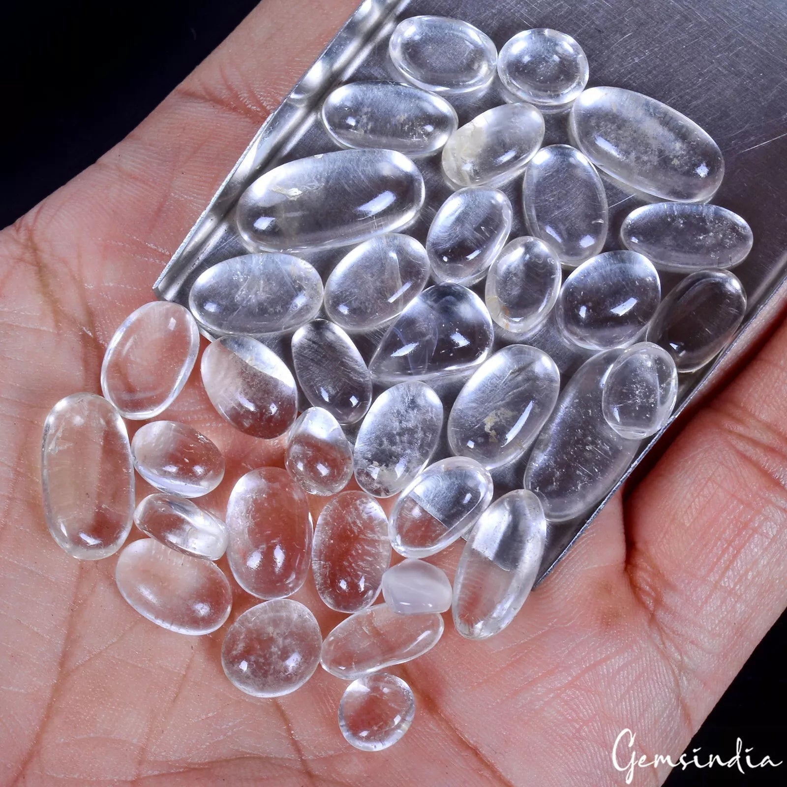 37 Pcs Natural White Quartz 7mm to 18mm Oval Cabochon Untreated loose Gemstones