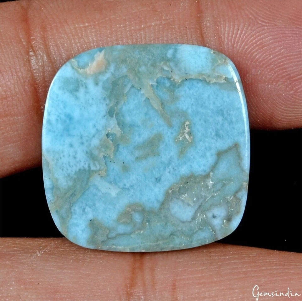 Hand Painted Mecca Madina Sky Blue Larimar Miniature Cushion Cab Stone 37.50 Ct