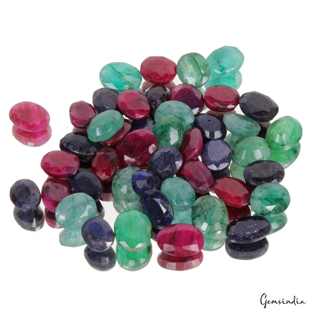 Emerald Lot, Loose Gemstone, Oval Cut, Color Enhanced — 45 Pieces, 9 mm to 12mm, 191.90 Ct