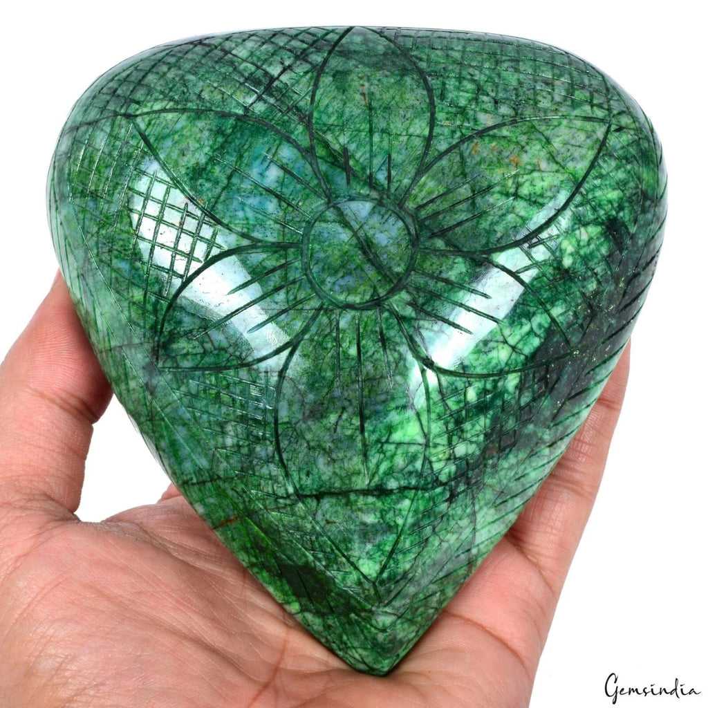 Certified 3960 Ct Natural Brazilian Emerald Floral Carving Earth Mined Gemstone