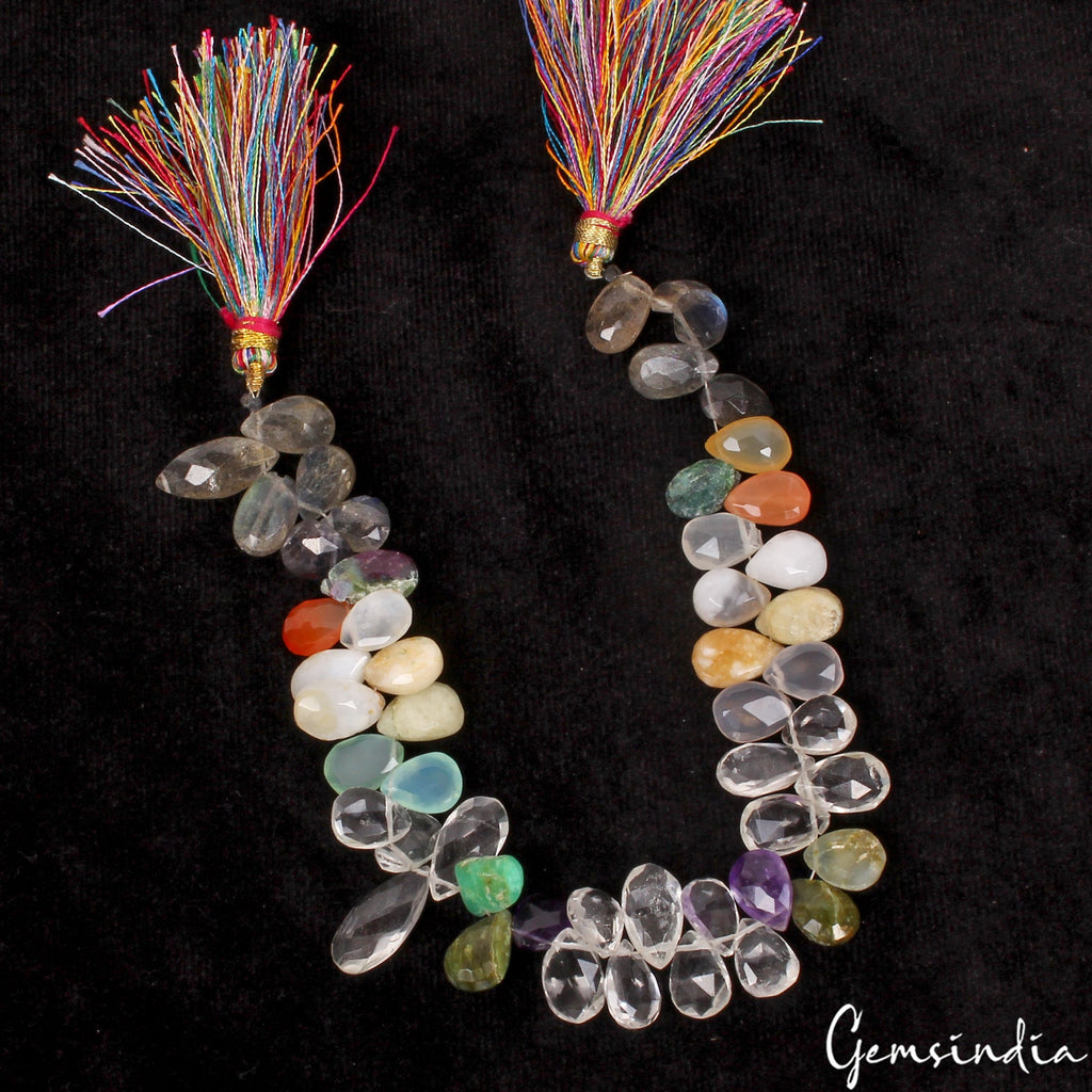 Natural Multi Gemstones/Multi Color Pear Cut Loose Beads/Briolettes Strand 9"