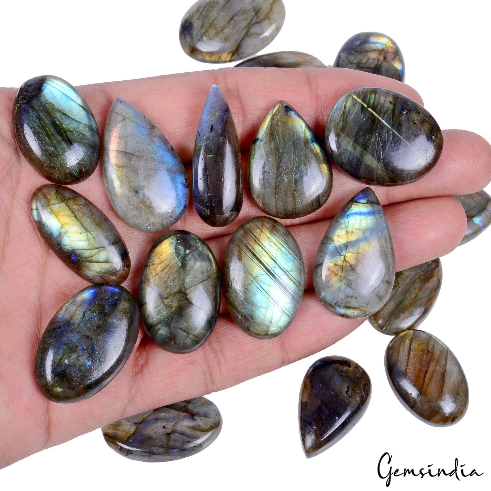 500 Ct Natural Untreated Blue Yellow Shine Labradorite Mix Cabochon Loose Gems