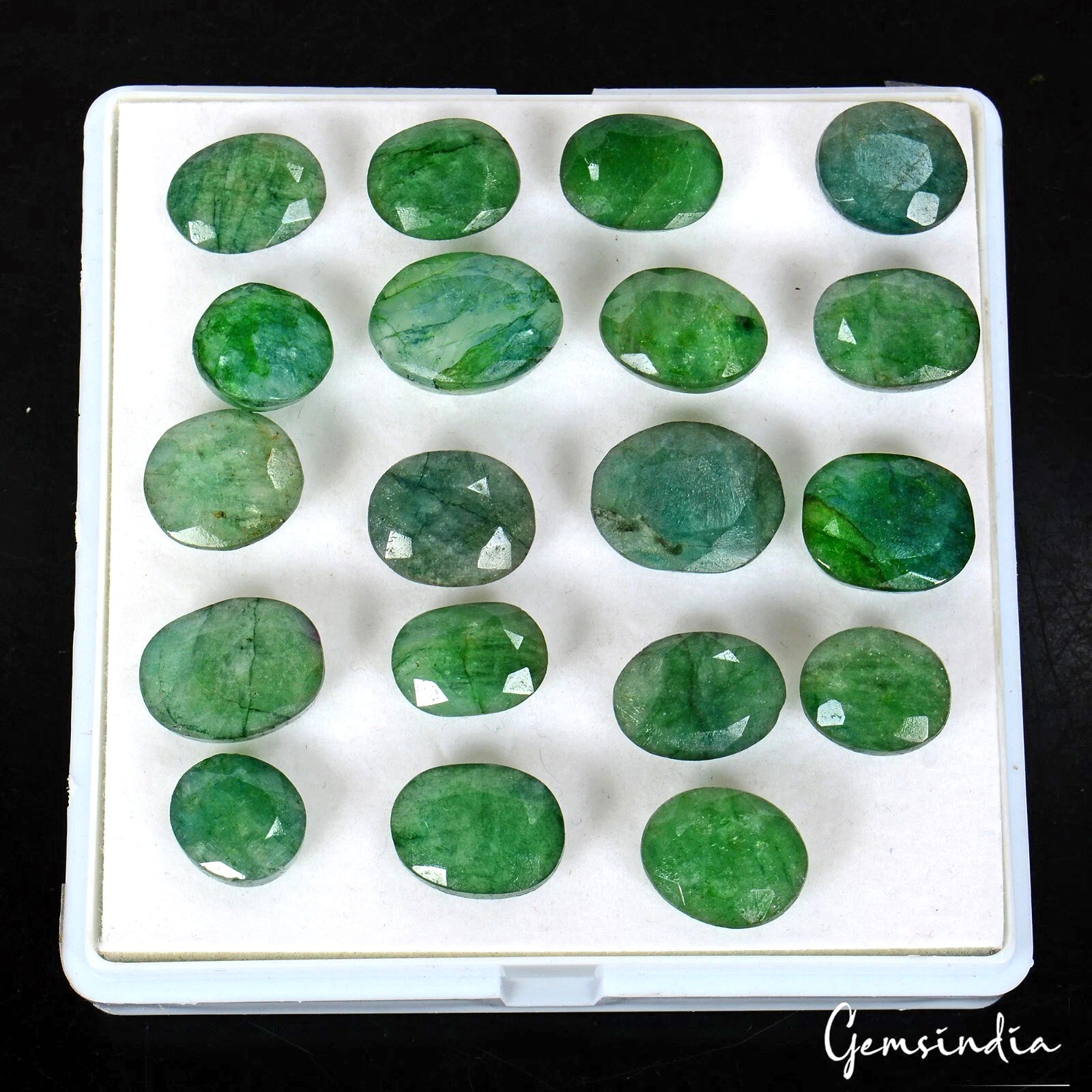 Emerald Lot, Loose Gemstone, Oval Cut, Color Enhanced — 19 Pieces, 12mm to 18mm, 200 Ct, Zambia