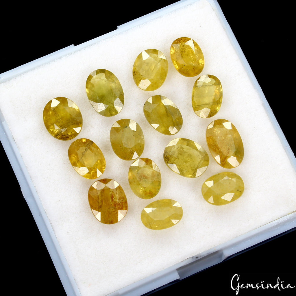Certified 25.50 Ct Natural Yellow Sapphire Oval Faceted Loose Gemstones~ 14 Pcs