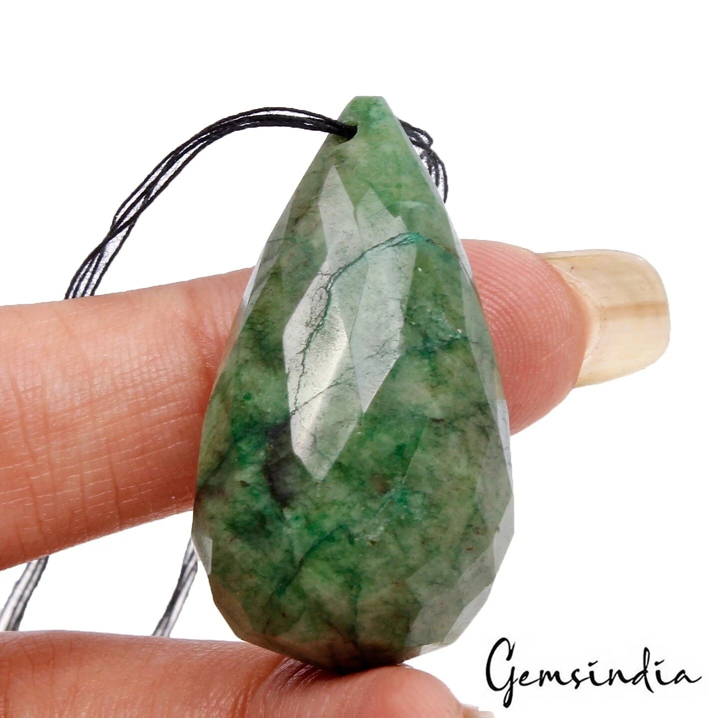 Certified 75 Cts Natural Brazilian Green Emerald Pear Checker Cut Briolette Gem