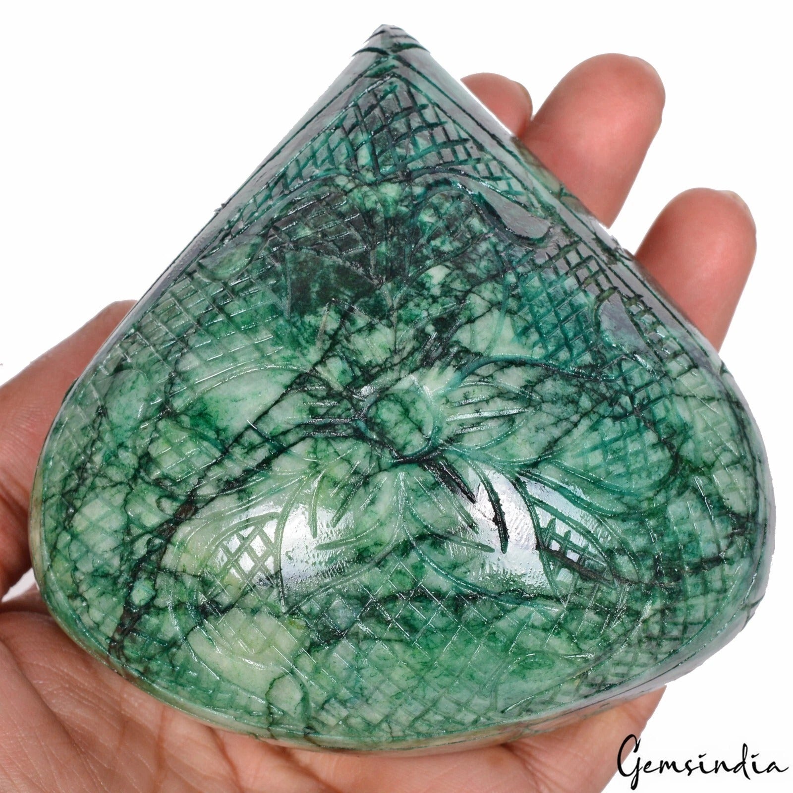 Large Natural Green Emerald 3120 Ct Pear Cut Carved Earth Mined Loose Gemstone