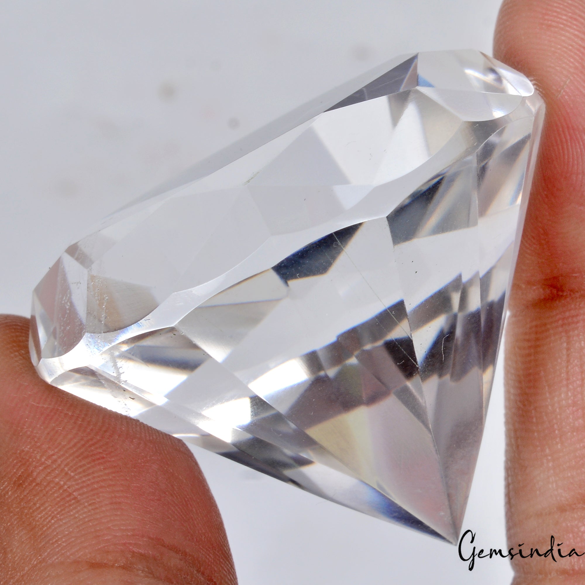 330 Ct Natural Crystal White Quartz 44mm Round Diamond Cut Loose Brazil Gemstone