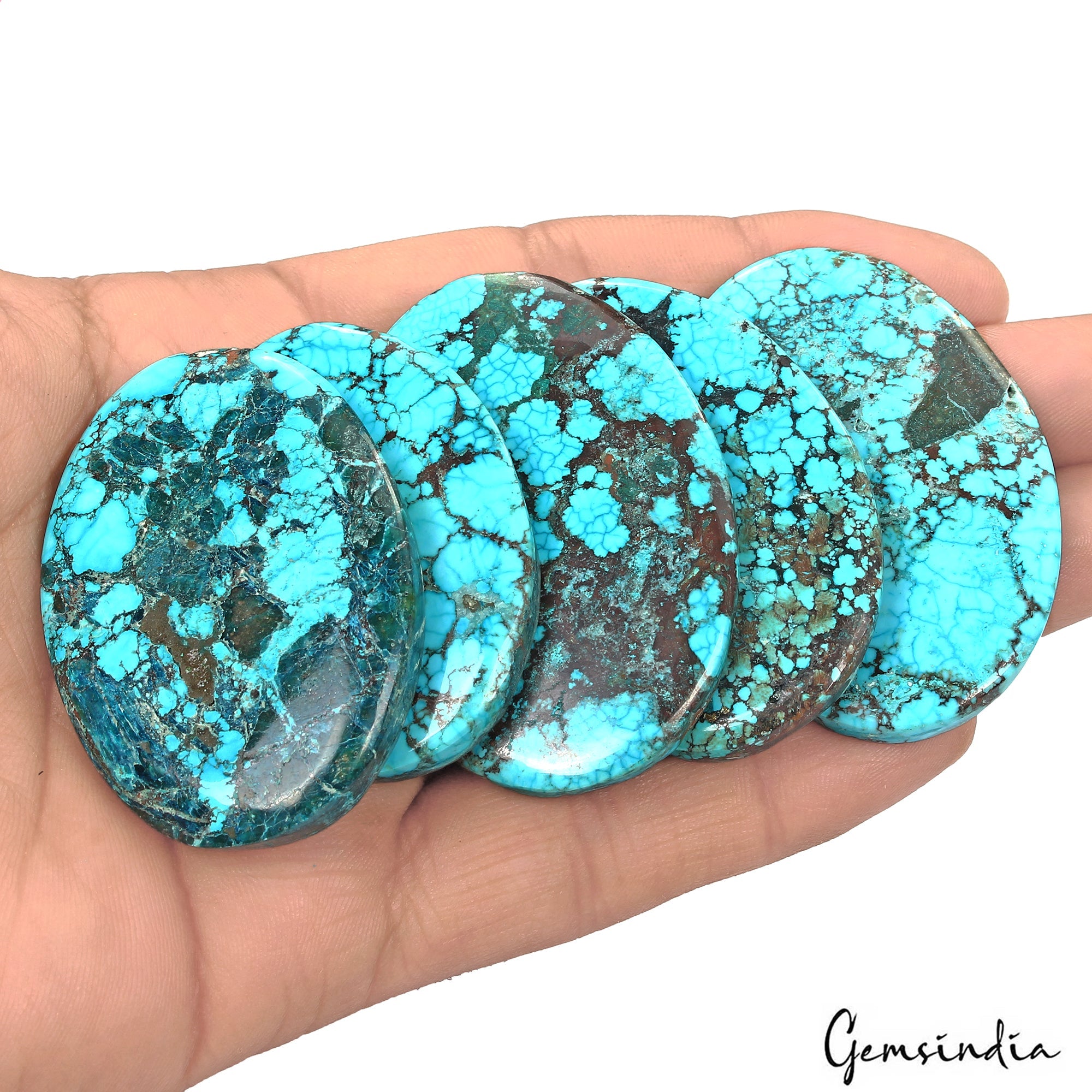 540 Ct/5 Pcs Natural Spiderweb Blue Turquoise Oval Cabochon Loose Gemstone Lot
