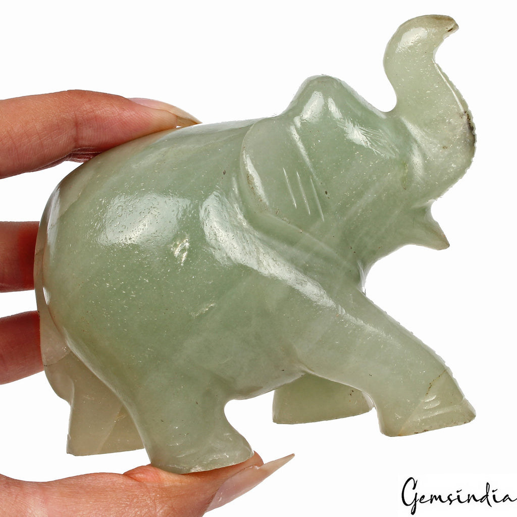 Handmade 2150 Cts Natural Green Aventurine Elephant Sculpture Home Decor /Statue