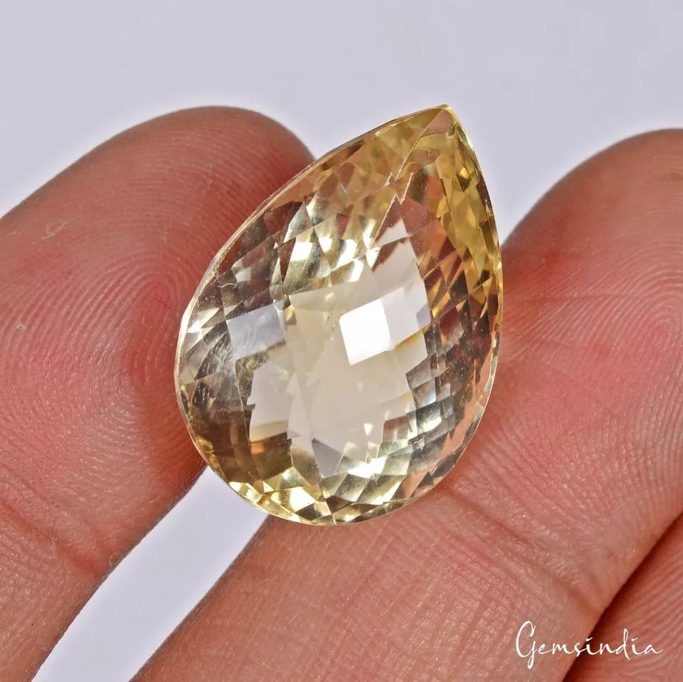 26.35 Ct Natural Brazilian Untreated Yellow Citrine Pear Checker Cut Loose Gem
