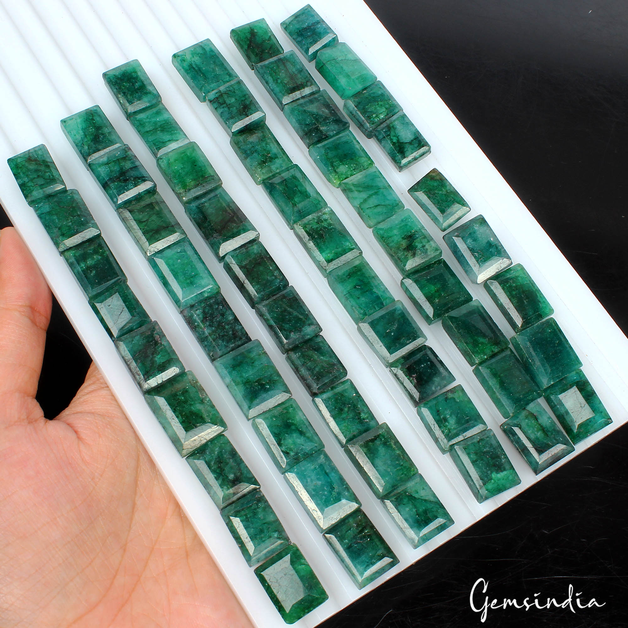 890 Cts/57 Pcs Natural Brazilian Emerald Baguette Cut Loose Gems Lot For Jewelry