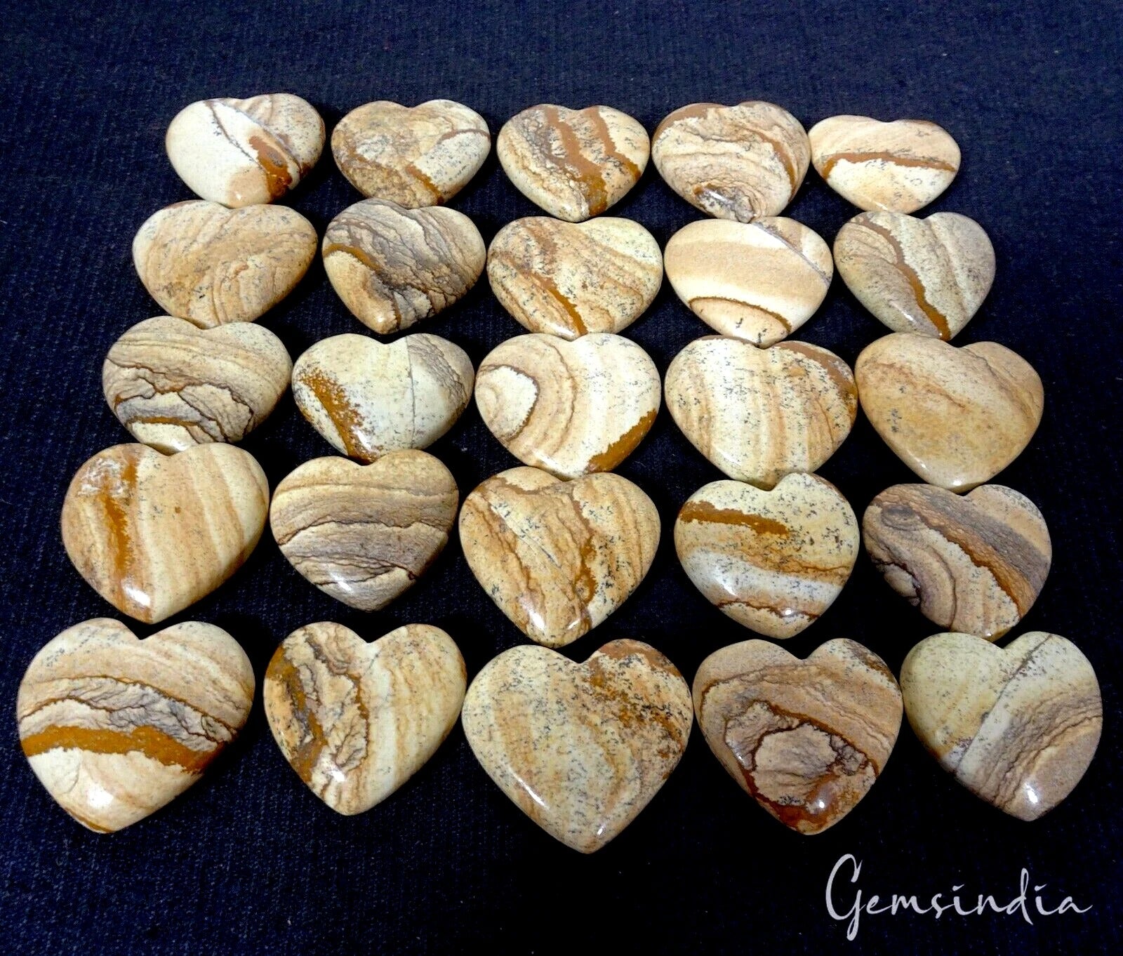 Picture Jasper Lot, Cabochon, Untreated — 25 Pieces, 23mm to 30mm, 1400 Ct