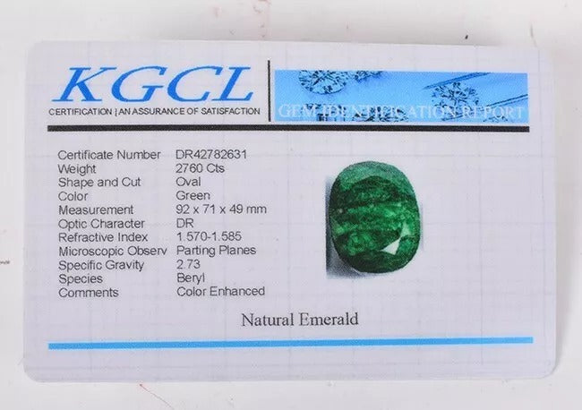 Brazilian Emerald Loose Gemstone, Color Enhanced, Green — 92 x 71 x 49mm, 2760 Ct, Brazil
