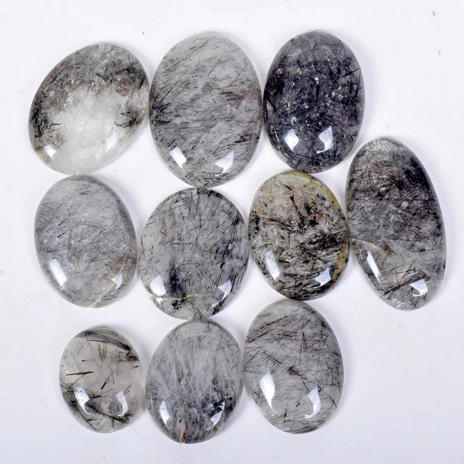 Natural Untreated Black Rutilated Quartz Oval Cab 298.00 Cts Loose Gemstone Lot