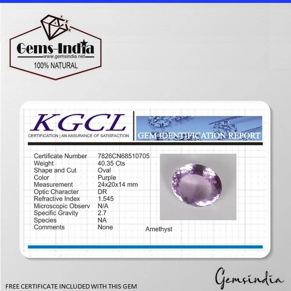 Certified 40.35Ct Natural Untreated Brazilian Purple Amethyst Oval Cut Loose Gem