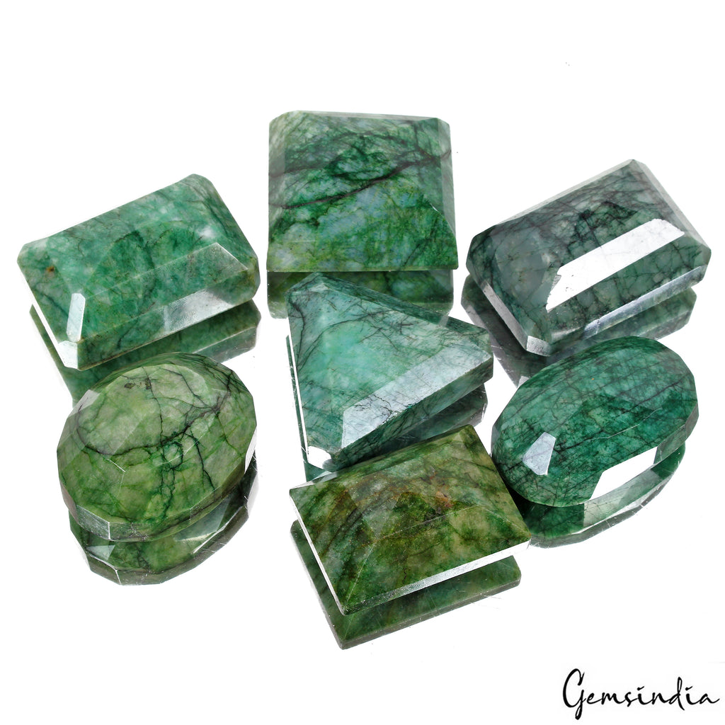 Emerald Lot, Loose Gemstone, Color Enhanced, Green — 7 Pieces, 52mm to 60mm, 3830 Ct, Brazil