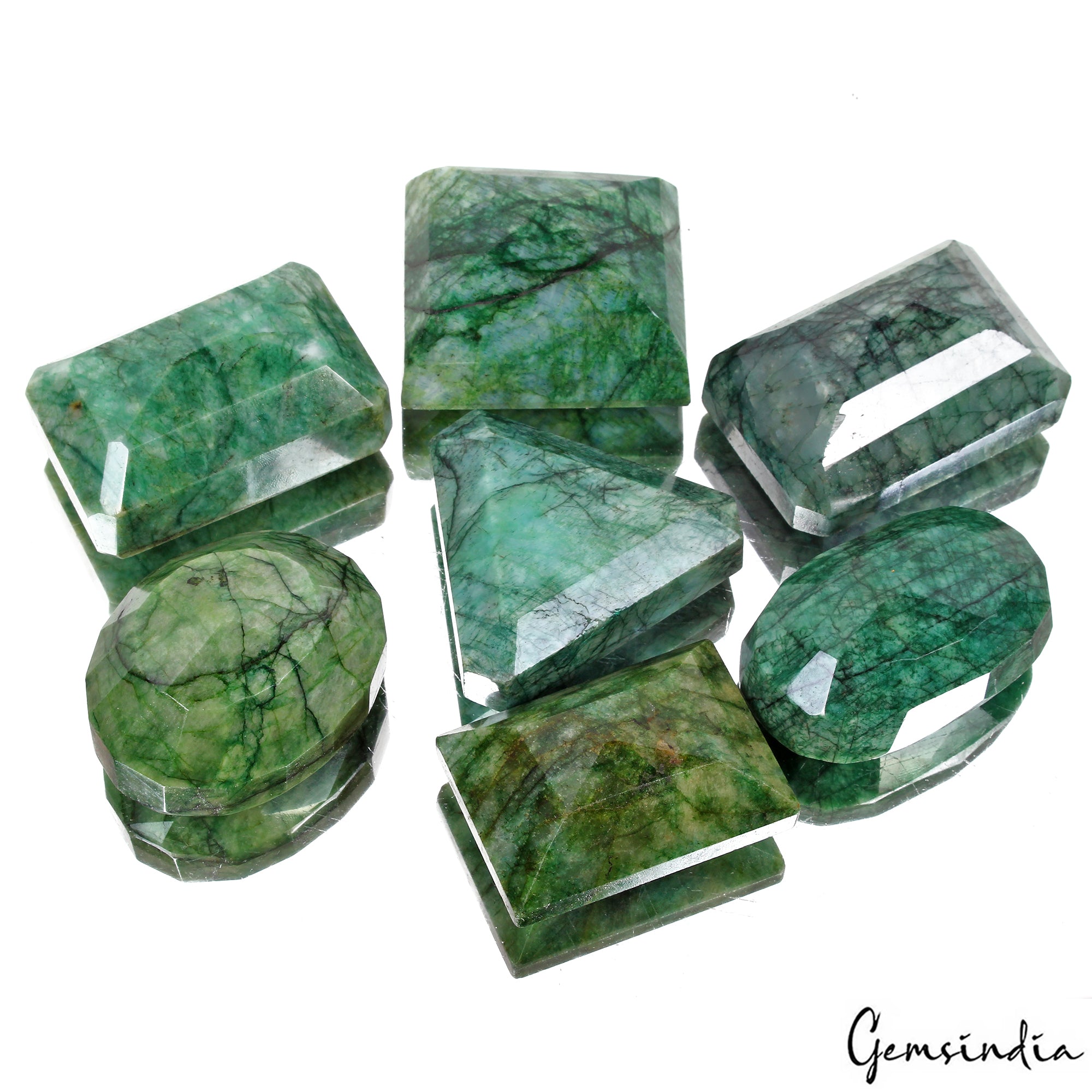 Emerald Lot, Loose Gemstone, Color Enhanced, Green — 7 Pieces, 52mm to 60mm, 3830 Ct, Brazil