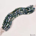 670 Ct/4 Strand Natural Green White Moss Agate Cube Dise Box Drill Beaded 8"Each
