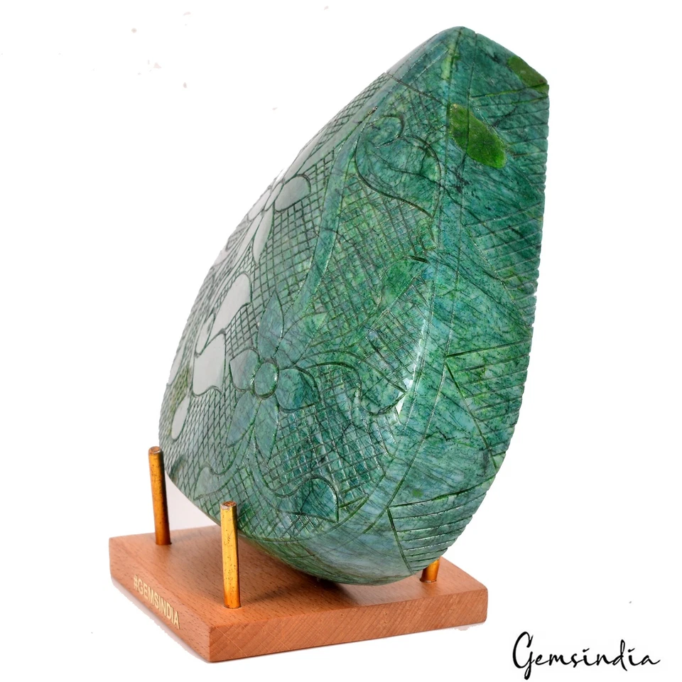 Certified 7890 Ct Natural Brazilian Emerald Amazing Carving Earth Mined Gemstone