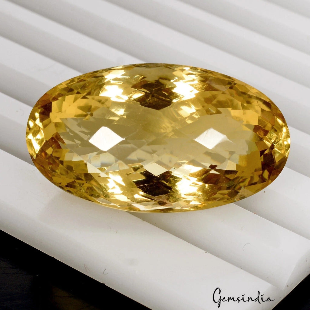 49.70Ct Natural Untreated Brazilian Yellow Citrine Oval Checker Cut Precious Gem