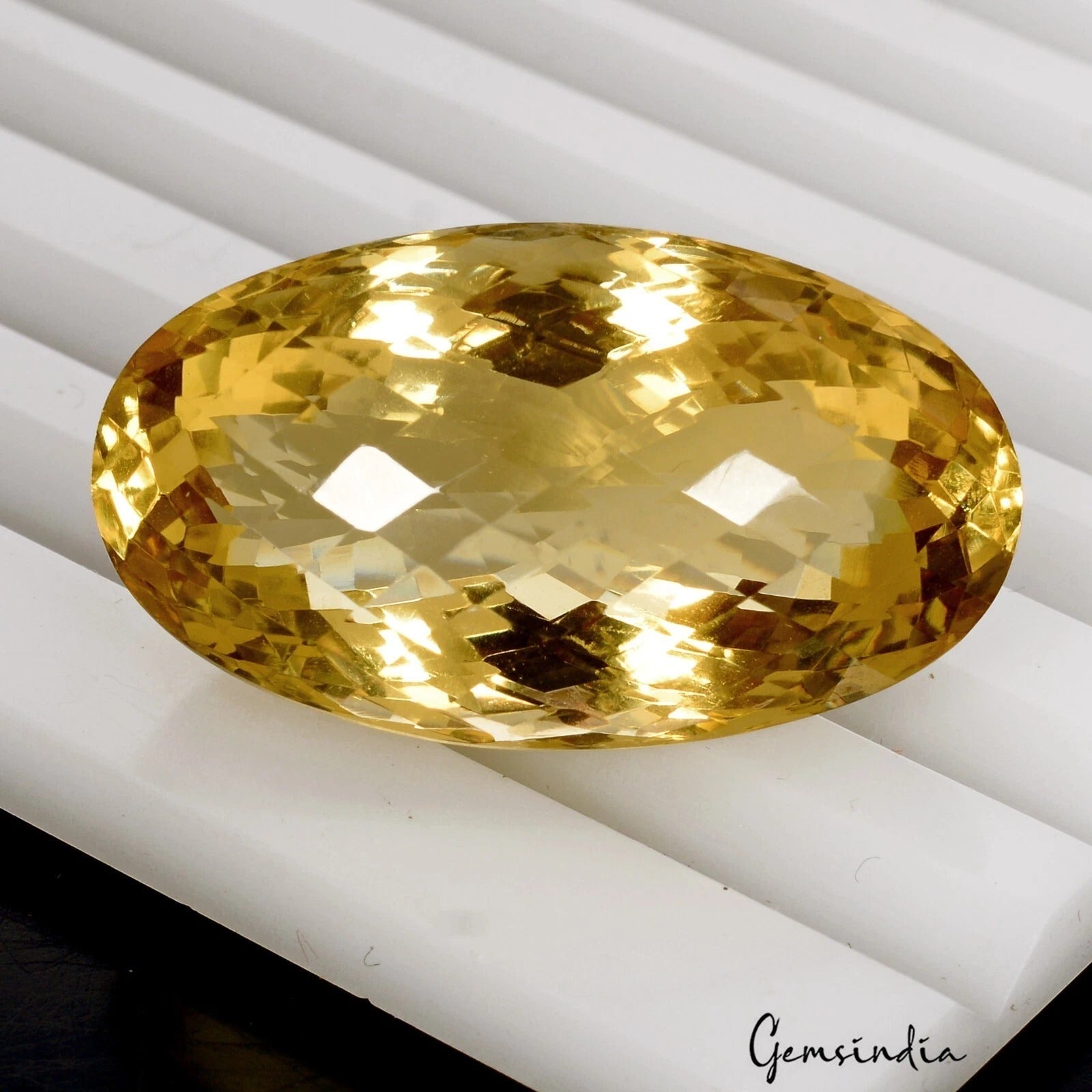 49.70Ct Natural Untreated Brazilian Yellow Citrine Oval Checker Cut Precious Gem