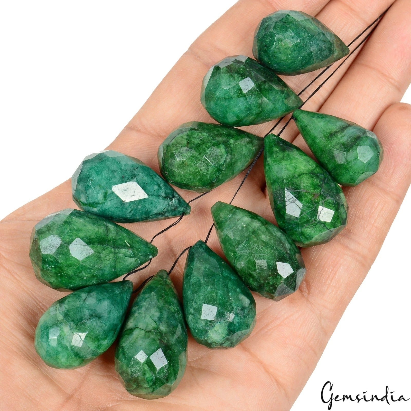 670 Ct Natural Green Emerald Pear Checker Cut Drilled Jewelry Bead/Briolette~11P