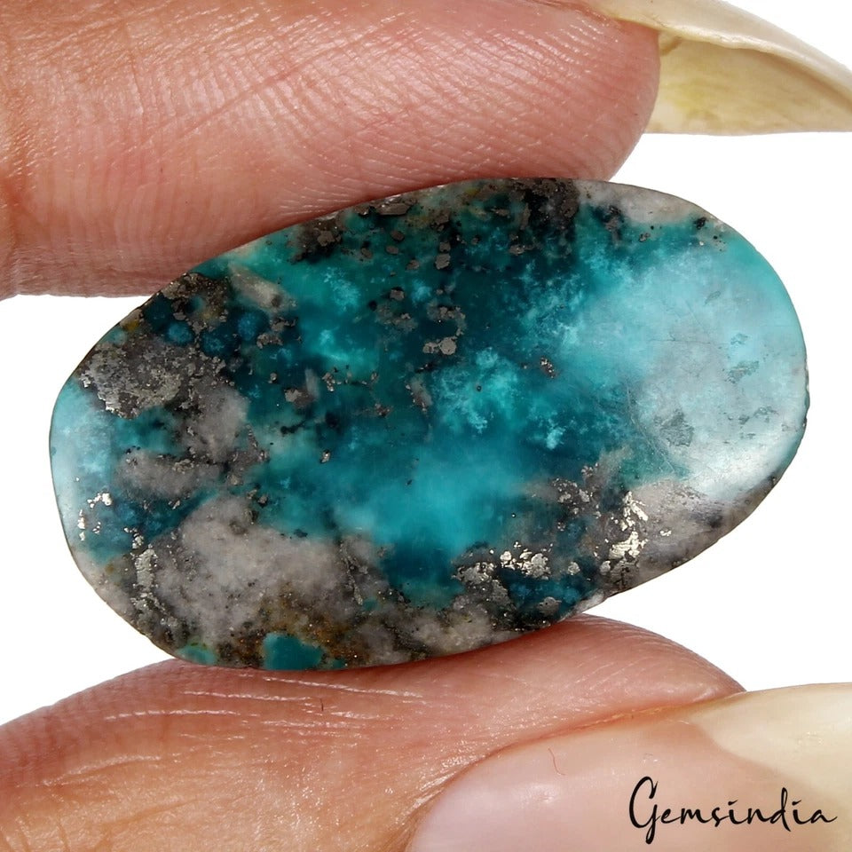Turquoise Loose Gemstone, Oval cabochon, Untreated — 27x16x7 mm, 25.95 Ct