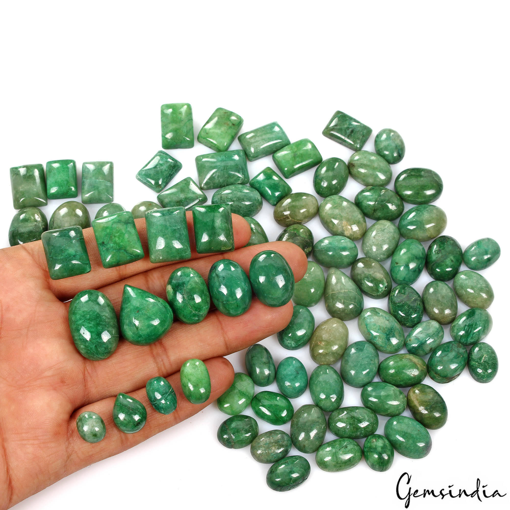 Emerald Lot, Cabochon, Color Enhanced, Green — 75 Pieces, 10mm to 24mm, 1040 Ct, Brazil