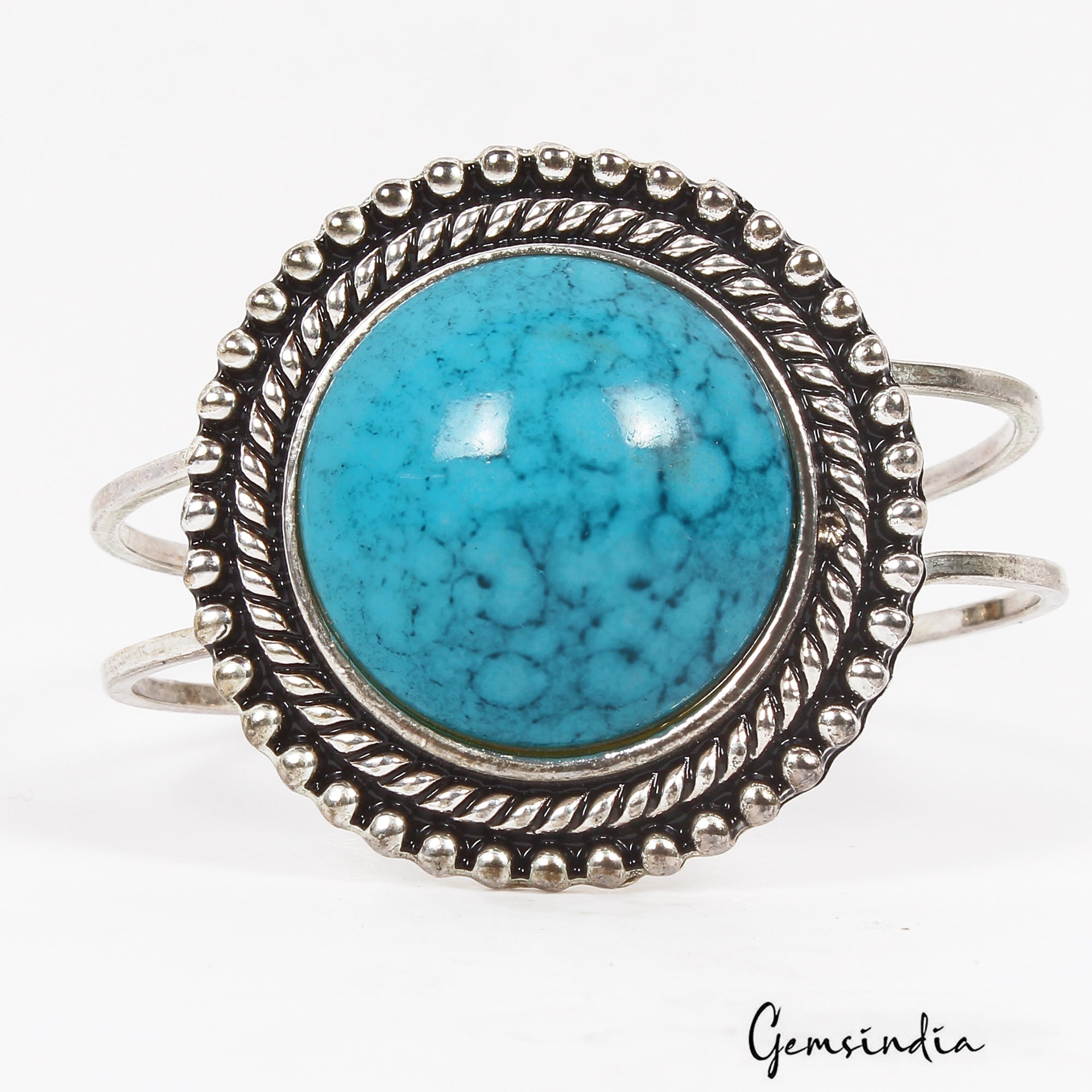 42.60 Gram Blue Round Hand Carved Bangle Bracelet Antique Fashion Jewelry 2.4"