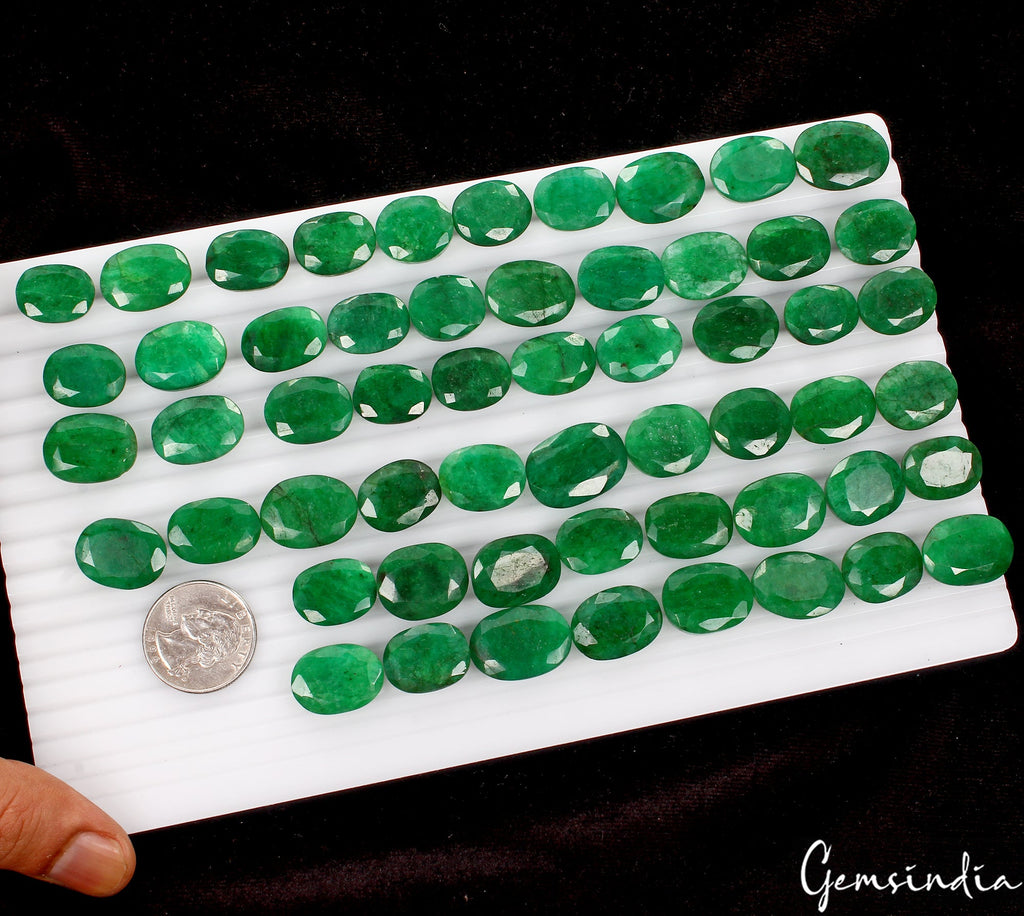 Certified Natural Green Emerald 1000Ct Oval Cut Loose Ring Size Gemstones~56 Pcs