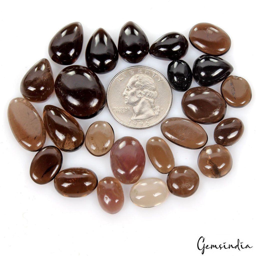 200 Cts Natural Brown Smoky Quartz Mix Cabochon Loose Untreated Gemstones~24 Pcs