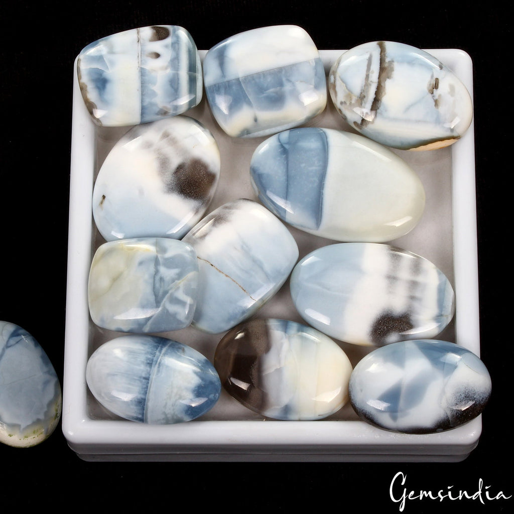 360 Ct/12 Pcs Natural Untreated Owyhee Bio Blue Opal Mix Cab Gem Lot For Jewelry