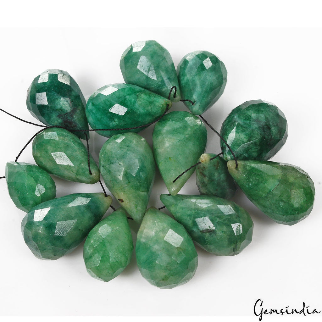 560 Cts/15 Pcs Natural Green Emerald Pear Cut Drilled Loose Briolette Loose Gems