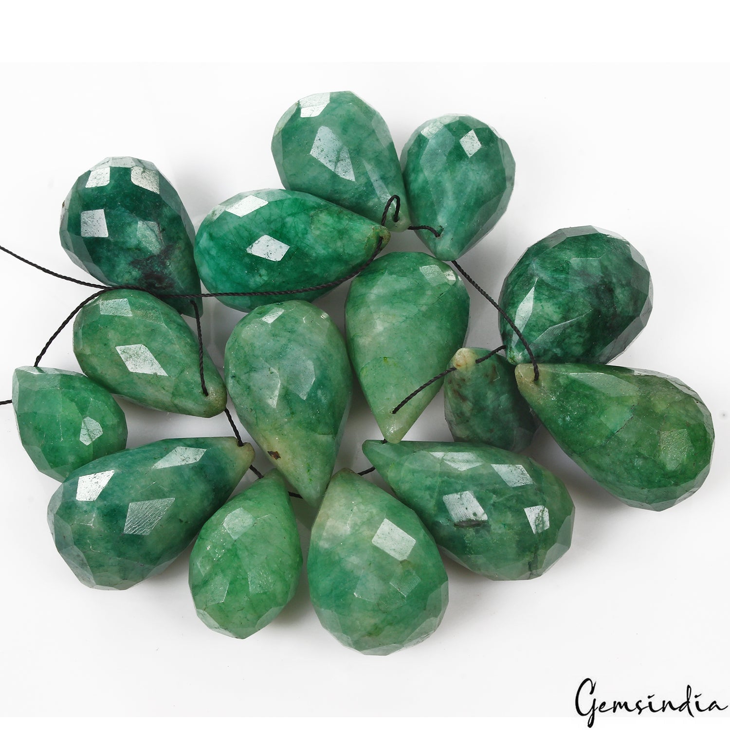 560 Cts/15 Pcs Natural Green Emerald Pear Cut Drilled Loose Briolette Loose Gems