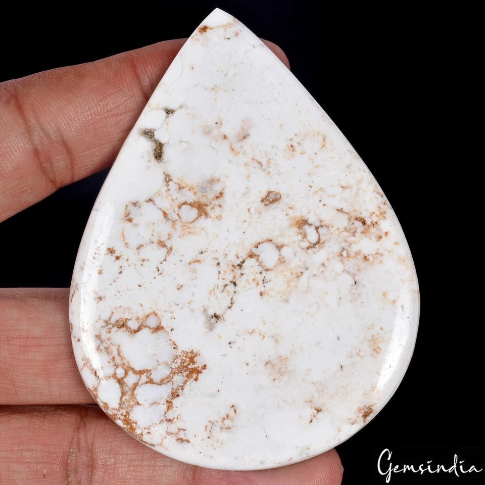260 Cts Natural Untreated Nevada USA White Buffalo Turquoise Pear Cab Gemstone