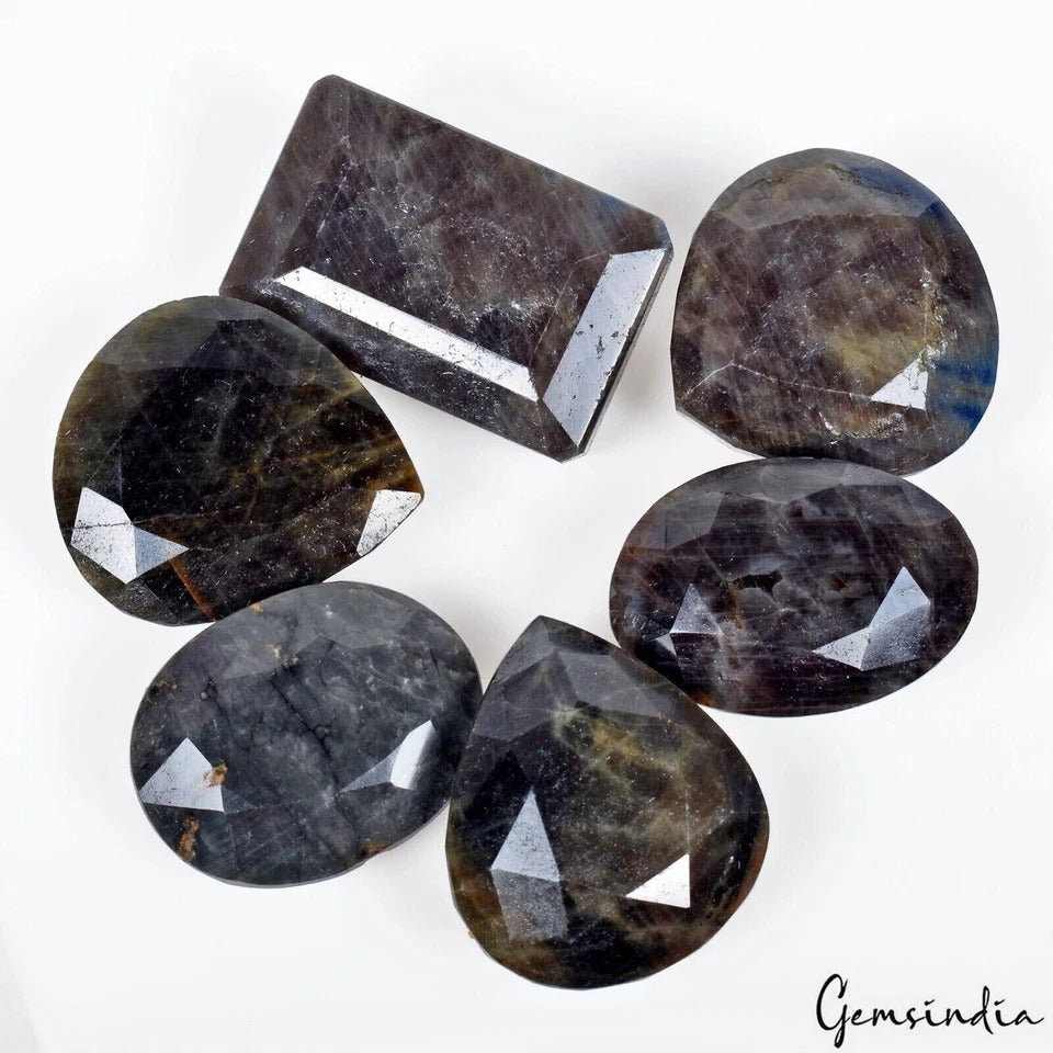 1220 Cts/6 Pcs Natural Untreated Black Sapphire Mix Faceted Loose Wholesale Gems