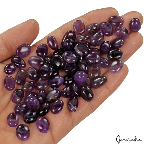 Amethyst Lot, Cabochon, Untreated, Purple — 65 Pieces, 11mm to 16mm, 340 Ct, Madagascar