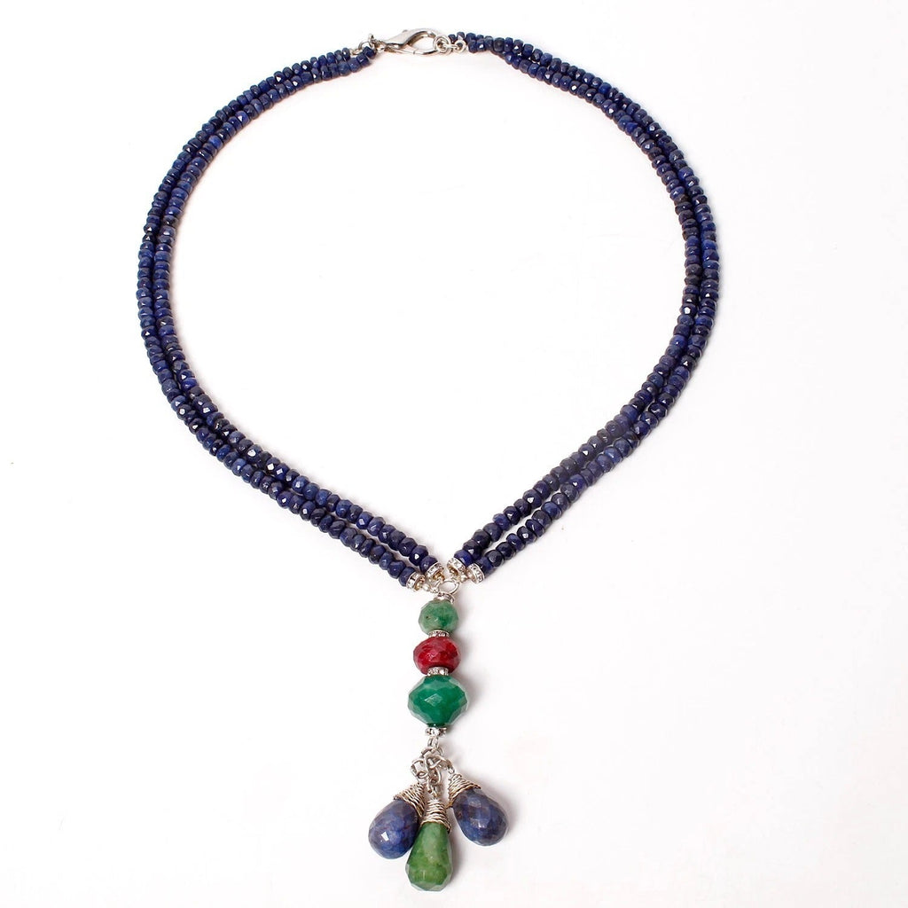 20" Long Natural Sapphire Round beaded Handmade Designer Women Necklace Jewelry