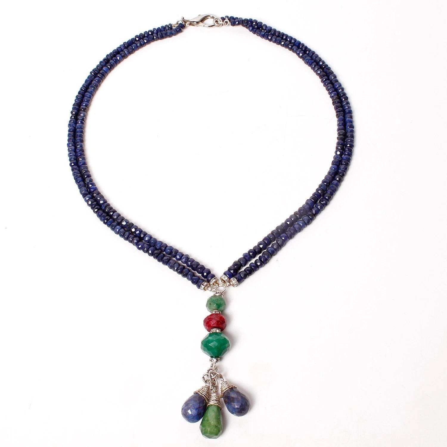 20" Long Natural Sapphire Round beaded Handmade Designer Women Necklace Jewelry