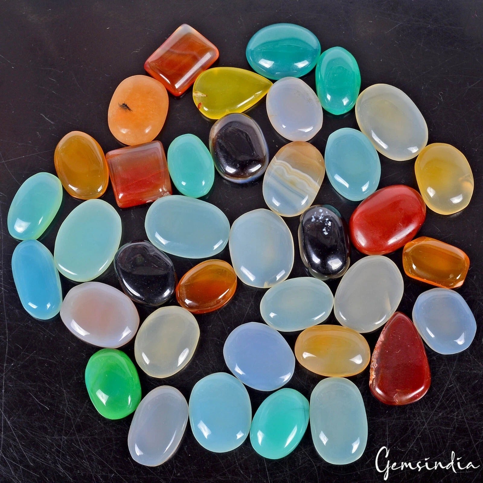 760 Ct Natural Multicolor Untreated Onyx Mix Cab Loose Gems Lot 37Pc For Jewelry
