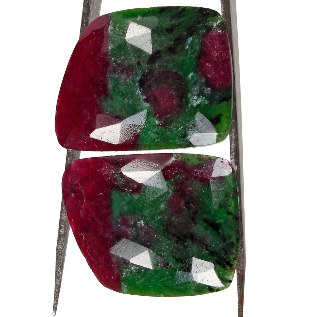 42.90Ct Natural Bi Color Ruby in Zoisite Rose Checker Cut Gems Pair For Earrings