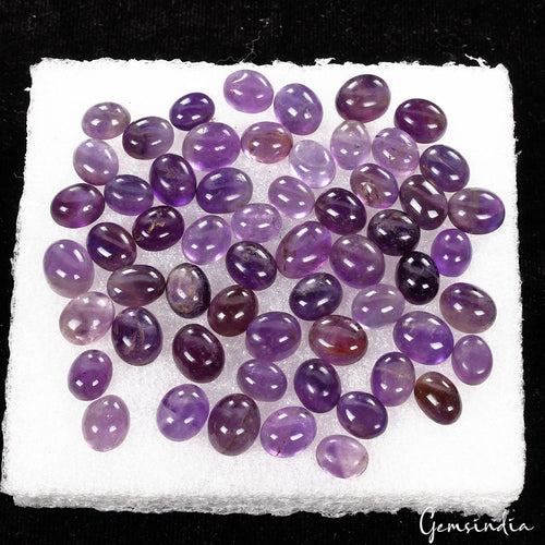 Amethyst Lot, Cabochon, Untreated, Purple — 58 Pieces, 10mm to 12mm, 248.00 Ct, Brazil