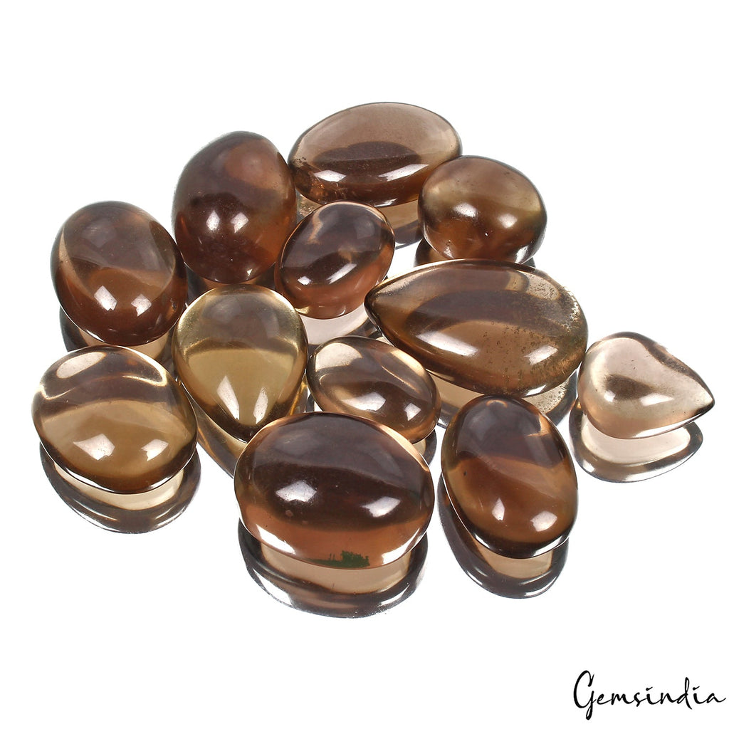230 Cts/12 Pcs Natural Untreated Brown Smoky Quartz Mix Cab Gems Lot For Jewelry