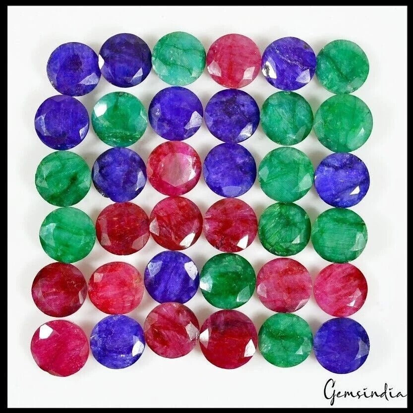 217.40 Cts/36 Pcs Natural Red Blue Green Beryl Round Faceted Cut Loose Gems Lot