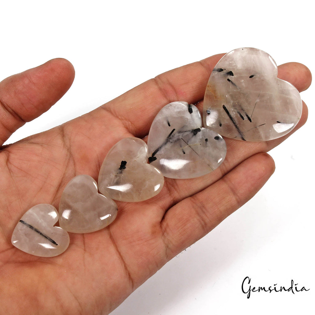 360 Cts/5 Pcs Natural Untreated Rutile Quartz Heart Shape Loose Gems For Jewelry