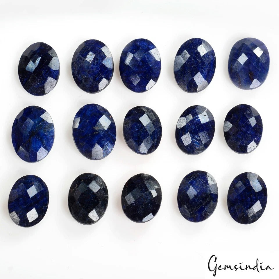 15 Pcs Natural Blue Sapphire Oval Checker Cut Loose Madagascar Gemstones~170 Cts