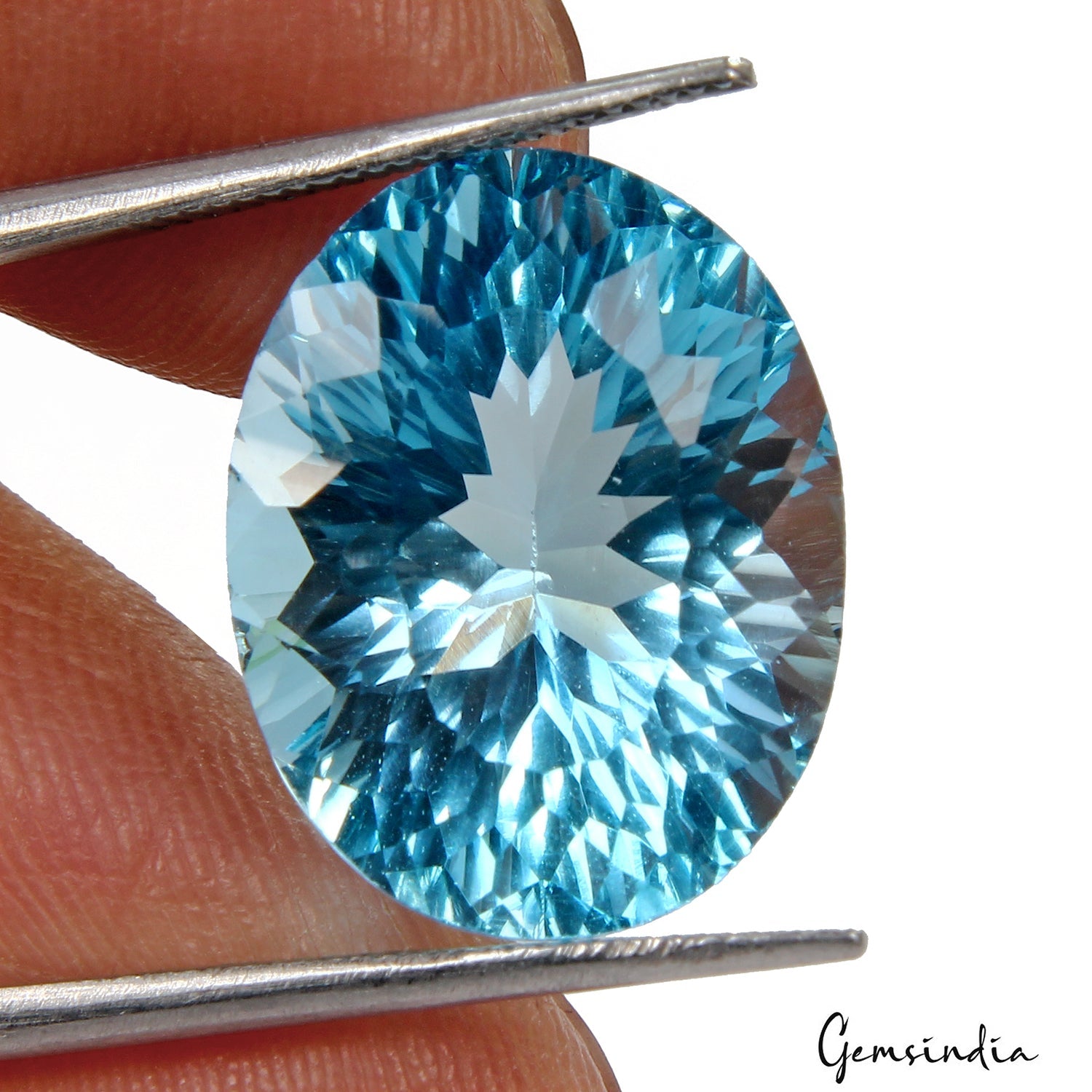 igl&i Certified Oval Concave Cut Swiss Blue Topaz 16.10 Ct Marvelous Full Fire