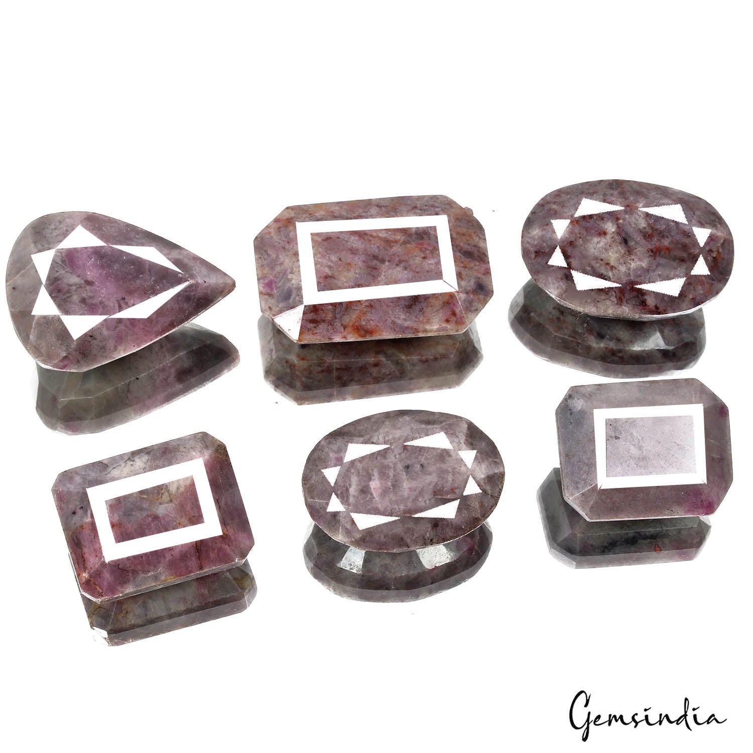 1080 Ct/6 Pcs Natural Untreated Bi-Color Ruby in Crystal Matrix Mix Cut Gems Lot