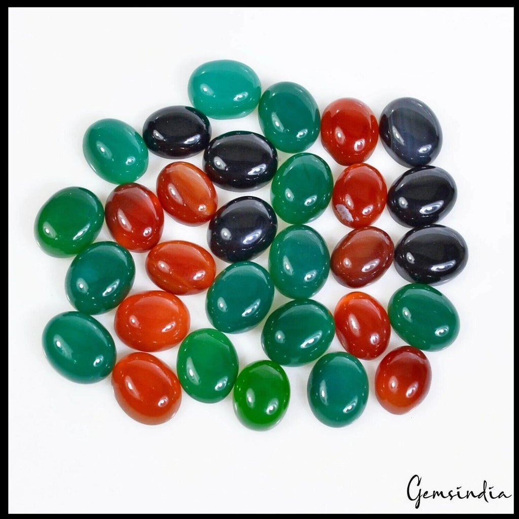 Onyx Lot, Cabochon, Multi Color — 30 Pieces, 9mm, 100 Ct, Madagascar